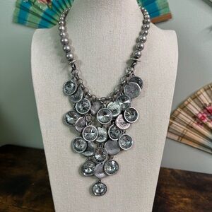 CLM Bezel Crystal Statement Bib Necklace Silver Tone